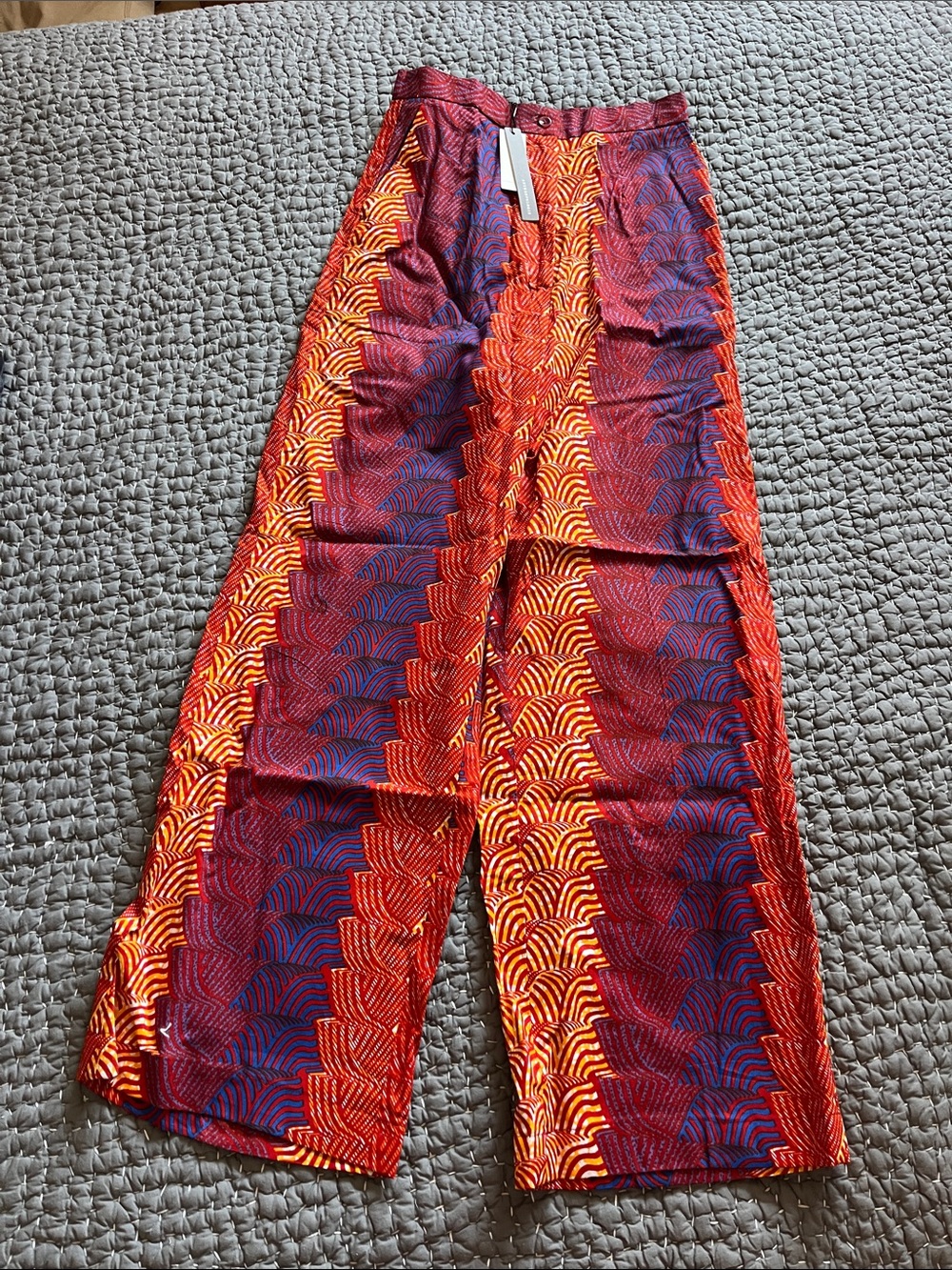 Sika Wide Leg Pants in Red, Orange & Blue Geometric Print